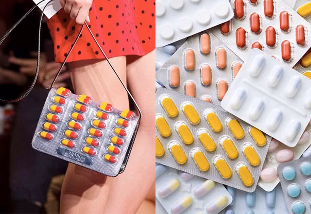 Túi xách vỉ thuốc xuất hiện trên sàn diễn xuân hè 2017 của nhãn hàng Moschino có giá gần 25 triệu đồng. Ảnh: Zing.