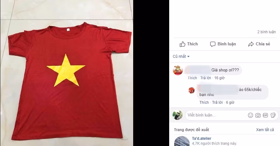 Trên chợ mạng, áo cờ đỏ sao vàng cũng khá hút khách. Ảnh: Facebook.