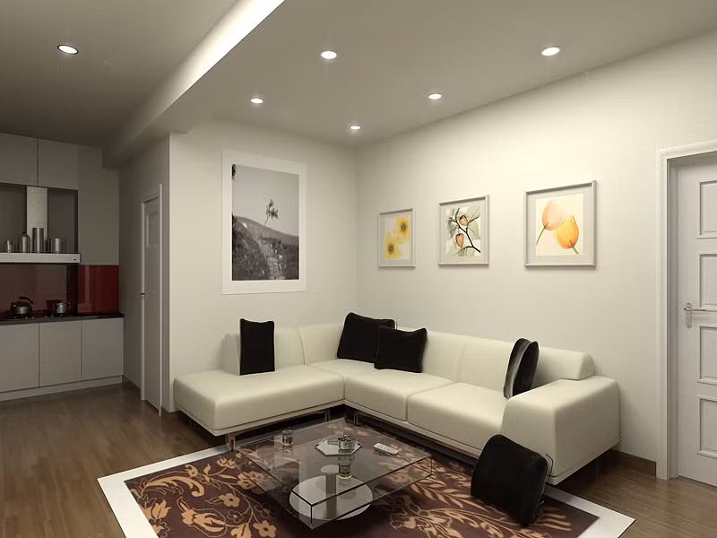 Những phòng khách nhỏ hơi vuông thì nên sử dụng sofa chữ L. Nguồn ảnh: Homedit.