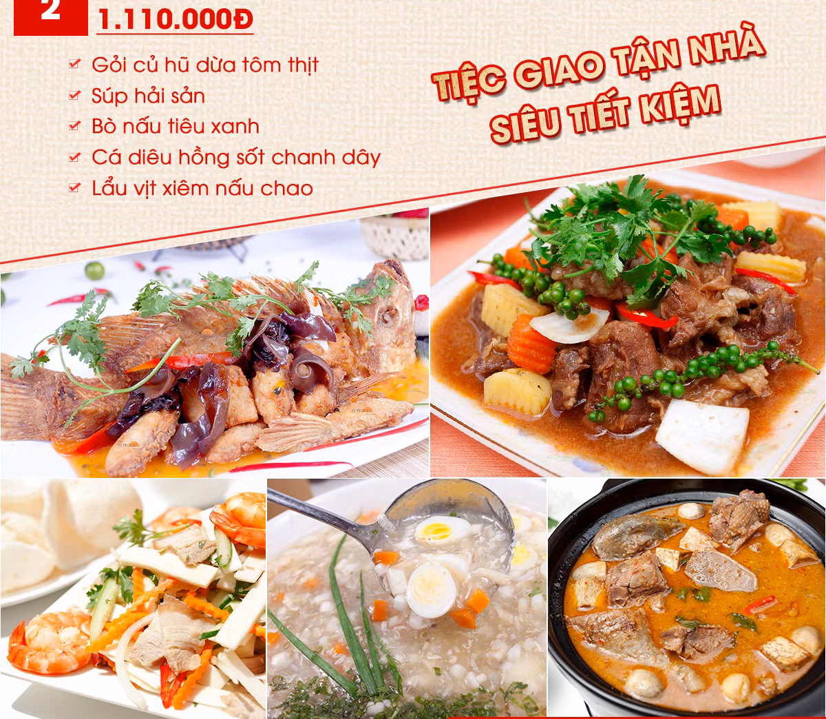 Đến đúng ngày gia chủ định, đội ngũ nhân viên nhà hàng sẽ mang những món ăn này đến và bày tiệc thật đẹp, lãng mạn. Ảnh: FlyFood.