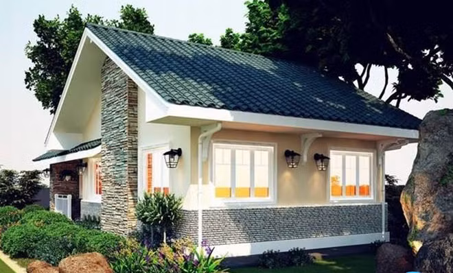 Ngôi nhà cấp 4 sân vườn đẹp kiểu Mỹ có thiết kế tiểu cảnh phù hợp, hài hòa. Ảnh: Bancongxanh.