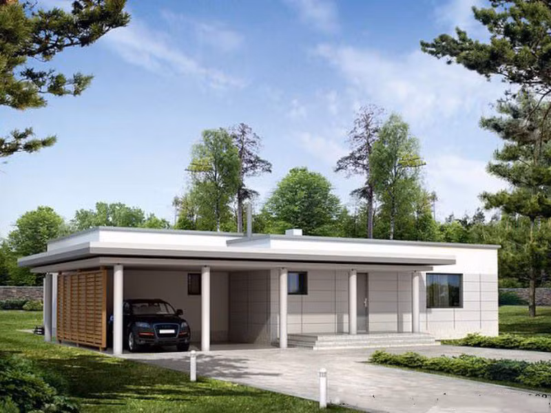 Nhà cấp 4 mái bằng 2 phòng ngủ trên diện tích 130m2, sử dụng gạch men ốp mặt tiền. Ảnh: Angcovat.