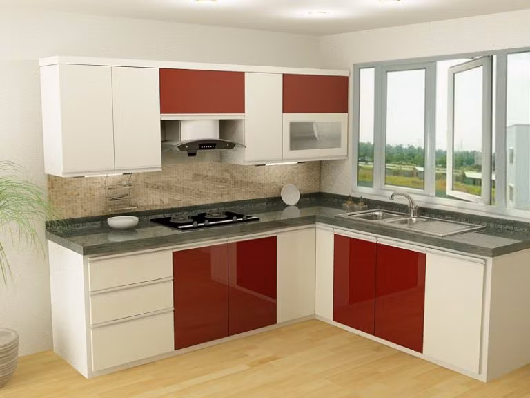 Mẫu thiết kế phòng bếp quen thuộc trong các gia đình Việt với bố cục đơn giản, tiện lợi nhưng vẫn đầy đủ công năng. Ảnh: Nhadepsang.