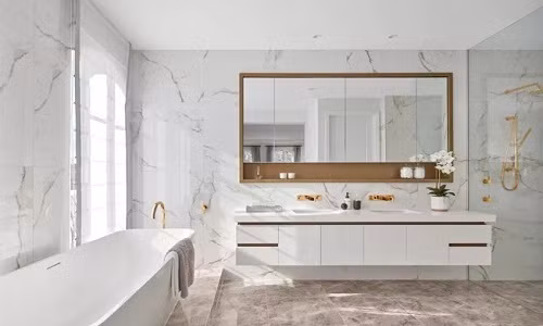 Biến gương soi thành điểm nhấn của không gian phòng tắm được nhiều gia đình trẻ lựa chọn.