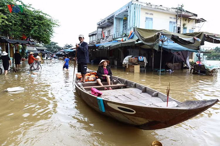 Một người dân đi chợ về bằng đò.