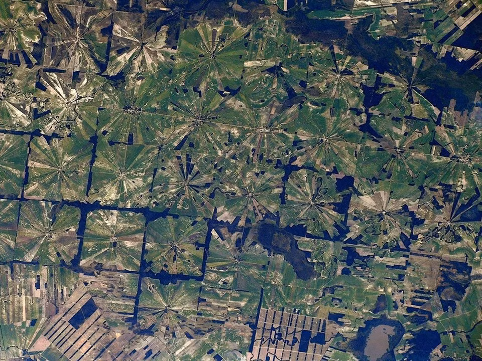 Những hình ảnh như ngôi sao ở San Pedro Limón, Bolivia do phi hành gia trên trạm ISS chụp được là khu vực rừng khô nhiệt đới bị phá để làm nông nghiệp.