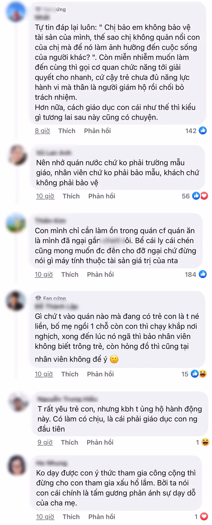 Sau khi câu chuyện được chia sẻ rộng rãi trên MXH, hành động vô ý thức của bố mẹ đứa trẻ đã khiến netizen hết sức phẫn nộ. Hầu hết độc giả đều chỉ trích thái độ vô trách nhiệm, bao che cho con của cặp vợ chồng và yêu cầu cả hai phải đền bù cho nữ sinh.