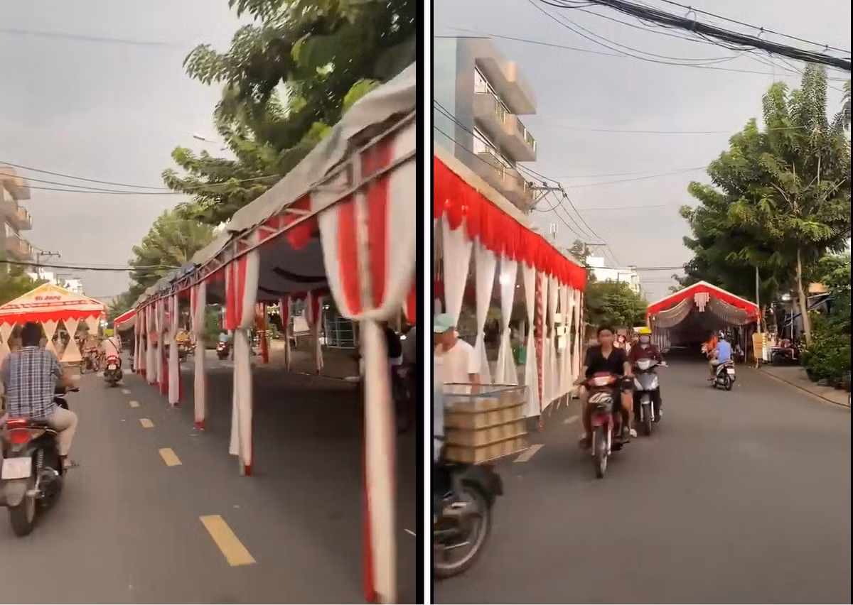 "Nhà mặt phố sao không đi thuê nhà hàng, khách sạn vậy? Dựng rạp lấn ra đường như vậy không an toàn", "Hẳn 3 đám so le nhau như ma trận. Đáng sợ thật", ...là những bình luận của cư dân mạng về đoạn clip này.