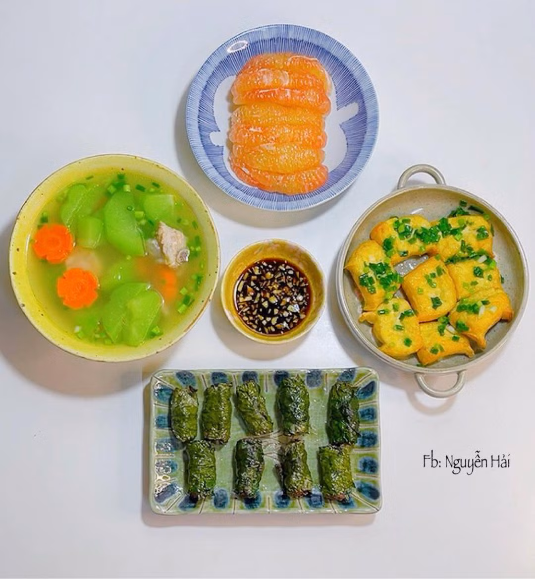 Mâm cơm chủ yếu là những món ăn thuần Việt nên thường sẽ có 2,3 món trong đó có 1 món mặn, 1 món xào và 1 canh rau. Ảnh: Nguyễn Hải