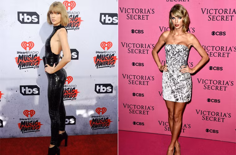 Hai hình ảnh so sánh cho thấy sự khác biệt kích cỡ vòng ngực của Taylor Swift.