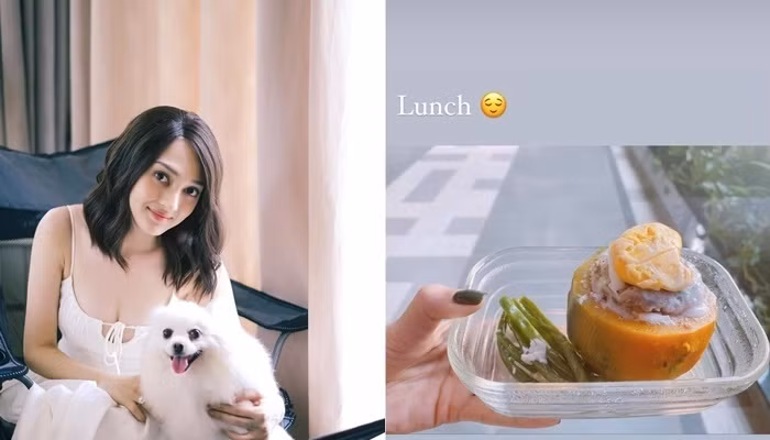 Để giữ dáng, Bảo Anh làm món bí đỏ nhồi thịt kèm một quả trứng.
