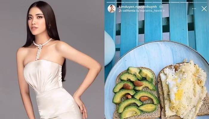 Kim Duyên ưu tiên chất dinh dưỡng tốt từ bánh mì đen, cơm gạo lứt. Cô còn ăn kèm thêm quả bơ, hạnh nhân.