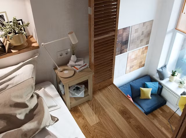 Nếu bạn đang nghĩ đến một căn gác lửng đơn giản chỉ là một mặt phẳng tôn cao với tường bao bằng kính hoặc lan can gỗ thì khi ngắm gác lửng này bạn sẽ phải nghĩ lại. Thực tế là chẳng ai cấm bạn tô điểm cho gác lửng của mình bằng những cánh cửa sổ đẹp thế này. Chúng vừa giúp nơi ngỉ ngơi của bạn không bị bí bách vừa đảm bảo được sự riêng tư cần thiết cũng như sự kết nối với không gian phía dưới. 
