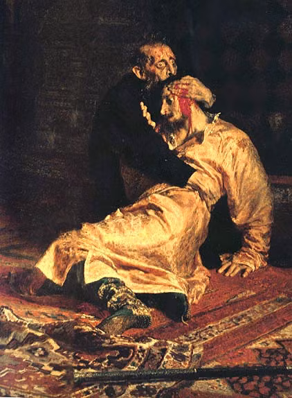 Thấy vợ bị đánh đến mức xảy thai, người con trai của Sa hoàng Ivan IV tranh cãi gay gắt với cha. Trong lúc tức giận, Sa hoàng Ivan IV vô tình giết chết con trai.