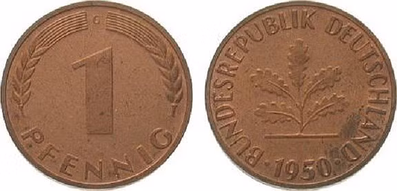 Đồng một pfennig là đồng xu nổi tiếng nhất nước Đức về vận hên. Theo quan niệm của người Đức thời xưa, đồng tiền này có khả năng chống lại tà phép, xua đuổi phù thủy khỏi làng và do vậy nó cũng hay được gắn lên cửa nhà để trấn yểm. Ngày nay, đồng tiền này còn có tên gọi là "một cent" và hay dùng làm quà tặng trong đời sống tinh thần người bản địa. (Ảnh: ma-shops.com)