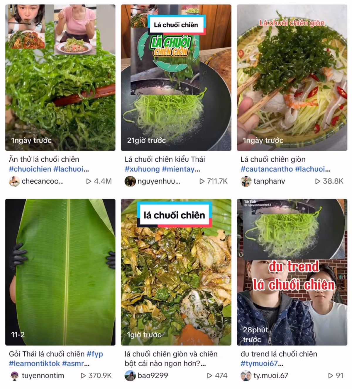 Những ngày vừa qua, mạng xã hội Tiktok rần rần trend lá chuối chiên khiến nhiều người vô cùng tò mò. Hết hoa chuối, quả chuối, thân cây chuối, bây giờ đến lượt lá chuối cũng trở thành một món ăn được săn đón.