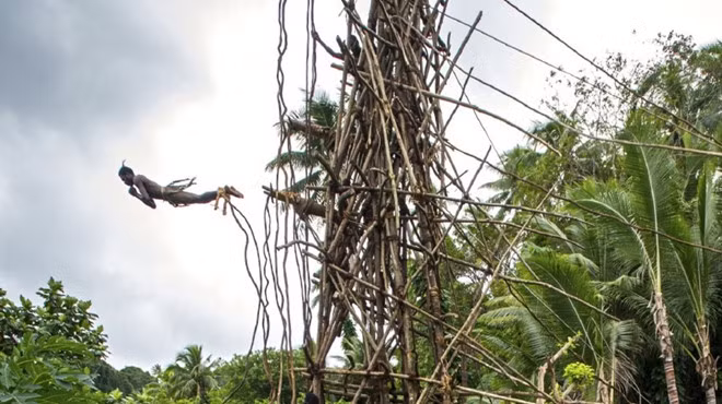 Nhảy bungee bằng dây rừng: Các nam thiếu niên của bộ tộc Vanuatu sống ở đảo Pentecost phải thực hiện nghi lễ nhảy từ tháp cao 30 m xuống đất chỉ với một sợ dây rừng cột vào chân. Họ càng xuống sát mặt đất thì càng được đánh giá cao. Không ít người đã bị thương nặng, thậm chí là thiệt mạng sau nghi lễ trưởng thành đáng sợ này.