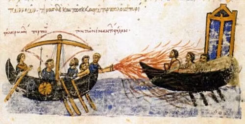 Những hình ảnh về vũ khí hủy diệt "ngọn lửa Hy Lạp" của đế chế Byzantine được biết đến qua những tài liệu, bản thảo minh họa cổ.