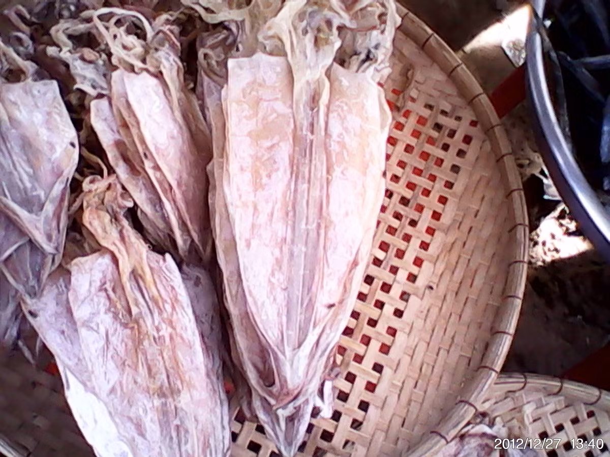 Mực khô ngon là loại mực còn tươi nguyên trước khi được đem phơi. Khi mua, bạn chọn những con có lớp phấn trắng phủ bên trên bề mặt thân.