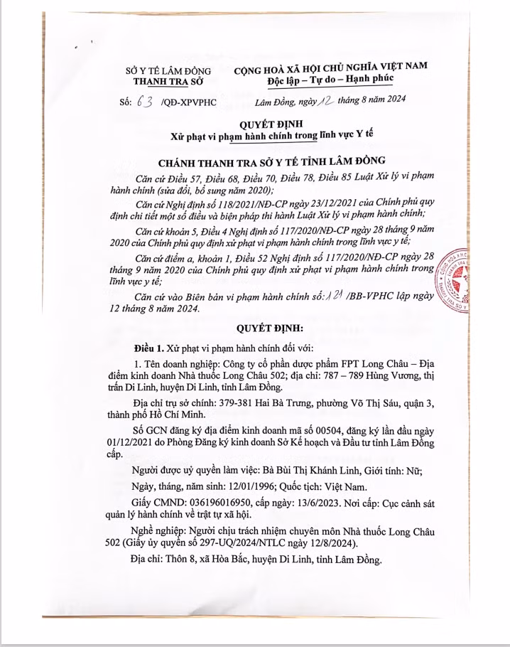 Lam Dong: Mot ngay 2 Nha thuoc Long Chau bi xu phat-Hinh-2