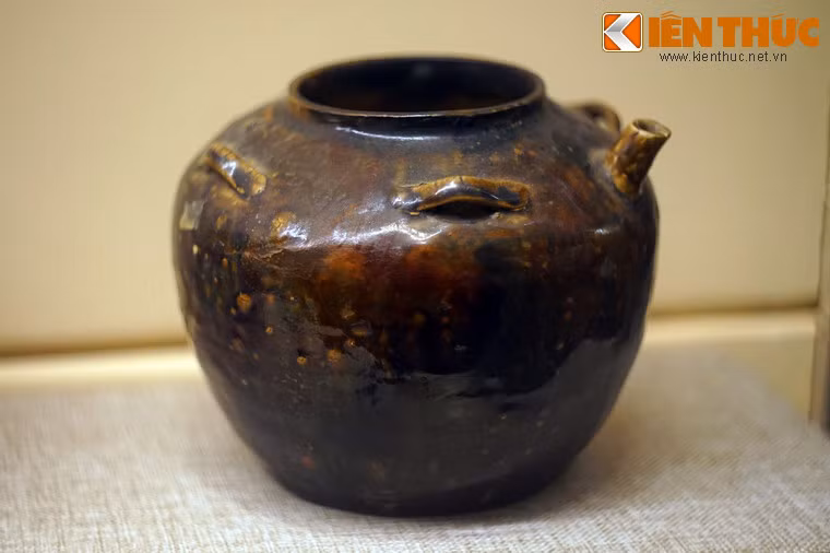 Ấm gốm men nâu thời Trần. Hình thức thể hiện của đồ gốm hoa nâu rất phong phú, có thể là hoa trắng nền nâu, hoa nâu nền trắng, nền men nâu hoa văn khắc chìm để mộc. Men nâu vẽ hoa văn trang trí men xanh dưới men nền trắng ngà, hoặc men nâu toàn bộ...