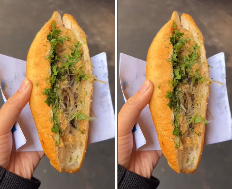 Không dừng lại ở món ăn truyền thống, dân dã, đất kinh kỳ đem đến cho du khách bánh mì miến - sự kết hợp bất ngờ giữa 2 món ăn tưởng chừng không liên quan là bánh mì giòn rụm và miến xào. Những sợi miến dong dai ngon được xào thấm đẫm gia vị với thịt băm, mộc nhĩ, hành tây. Sau đó, người bán đem nguyên liệu đặc biệt này giữa ổ bánh mì mới ra lò, vẫn còn giữ được độ giòn tan. Bánh mì hòa quyện miến xào mềm, thấm vị là lựa chọn vừa tiện lợi cho bữa sáng hay bữa xế, lại lạ miệng, khiến người thưởng thức phải tò mò. Ảnh Internet
