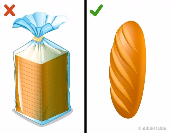 Bánh mì: Bánh mì mới sẽ không cứng, vì vậy, nếu có thể bạn hãy chạm tay vào chiếc bánh tại cửa hàng. Lưu ý là túi nilon sẽ giúp bảo quản bánh mì lâu hơn, nhưng nó sẽ làm mất hương vị của bánh chỉ trong vài giờ. Ảnh: Deposit.
