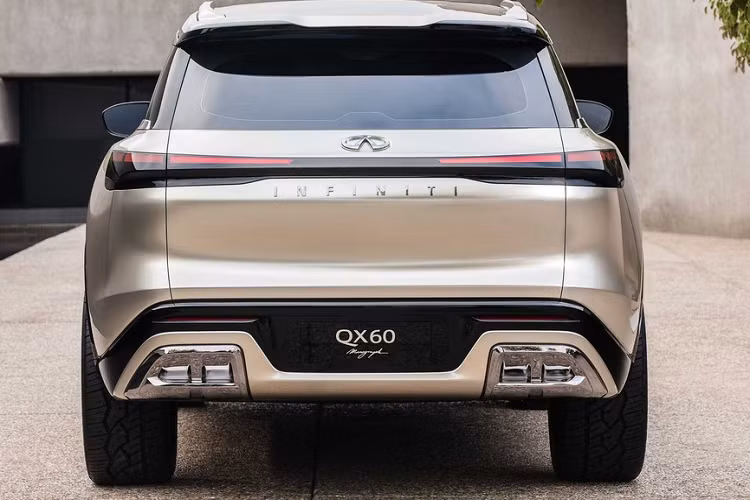 Điểm mới đáng chú ý đầu tiên đến từ kiểu dáng tổng thể của xe. Model Infiniti QX60 hiện hành có phần thô cứng, với kiểu dáng hộp vuông vức, nóc xe cao. Trong khi đó, QX60 Monograph mang trên mình nhiều đường nét mềm mại hơn. Nóc xe được hạ thấp, kết hợp cùng các trụ và cửa kính sơn đen - xu hướng thiết kế đã mang tới nhiều thành công cho các mẫu Range Rover.