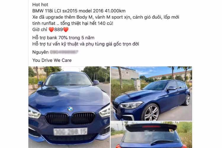 Được biết, tiền đồ chơi để “lên đời” chiếc BMW 118i LCI này gần 150 triệu đồng. Trong đó, ngoại thất được nâng cấp khá nhiều “đồ chơi” M Sport như: bodykit, mâm M kích thước lớn hơn mâm 16 inch nguyên bản, đi kèm với bộ lốp mới, cánh gió phía sau và hơn hết nữa.