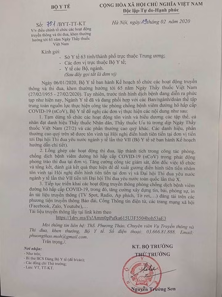 Không tổ chức tôn vinh Ngày Thầy thuốc, tập trung chống dịch COVID-19 Khong to chuc ton vinh Ngay Thay thuoc, tap trung chong dich COVID-19