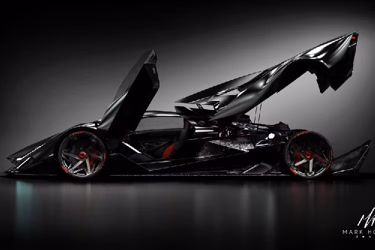 Nếu bạn từng thấy hình ảnh thử nghiệm của Devel Sixteen, bạn sẽ nhanh chóng nhận ra rằng nó có tỉ lệ kích thước khổng lồ. Thiết kế mới của Hostler không ngần ngại đưa phong cách dữ dằn nổi tiếng đó lên thêm một vài nấc. Như thấy trong hình, chiếc xe “hư cấu” có thân vỏ bằng sợi carbon màu đen tuyền, tô điểm với một vài chi tiết màu đỏ nổi bật ở khu vực bánh xe.