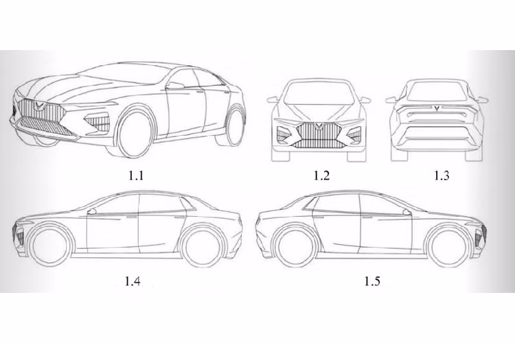 Bản vẽ một mẫu xe sedan khác của VinFast, dường như đó sẽ là một mẫu xe "đàn em" của Lux A 2.0