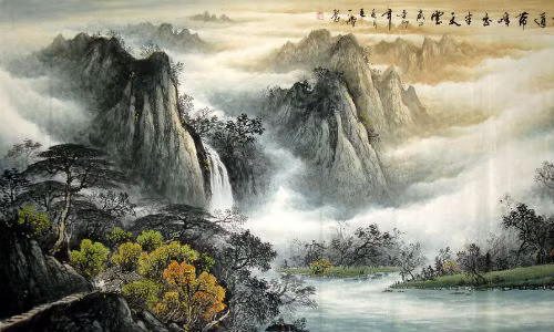 Thuộc thể loại tranh chuyên về chủ đề núi và nước, tranh sơn thủy tạo cảm giác thư thái cho người nhìn. Ảnh: Artisoo.