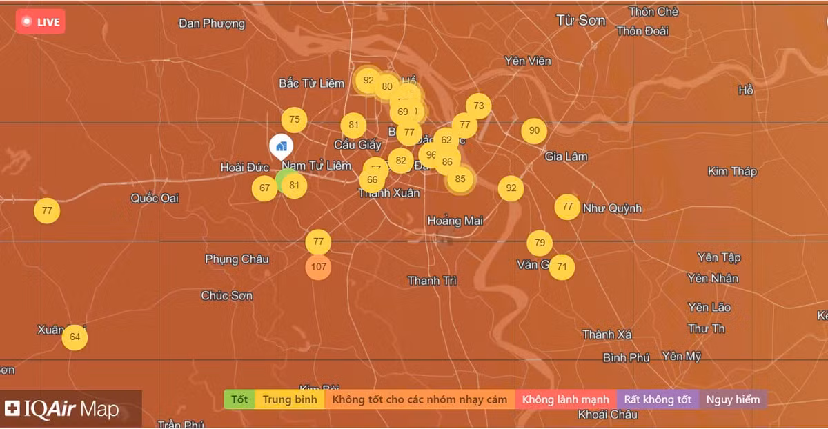 Chất lượng không khí Hà Nội ngày 17/2: Mức trung bình Chat luong khong khi Ha Noi ngay 17/2: Muc trung binh