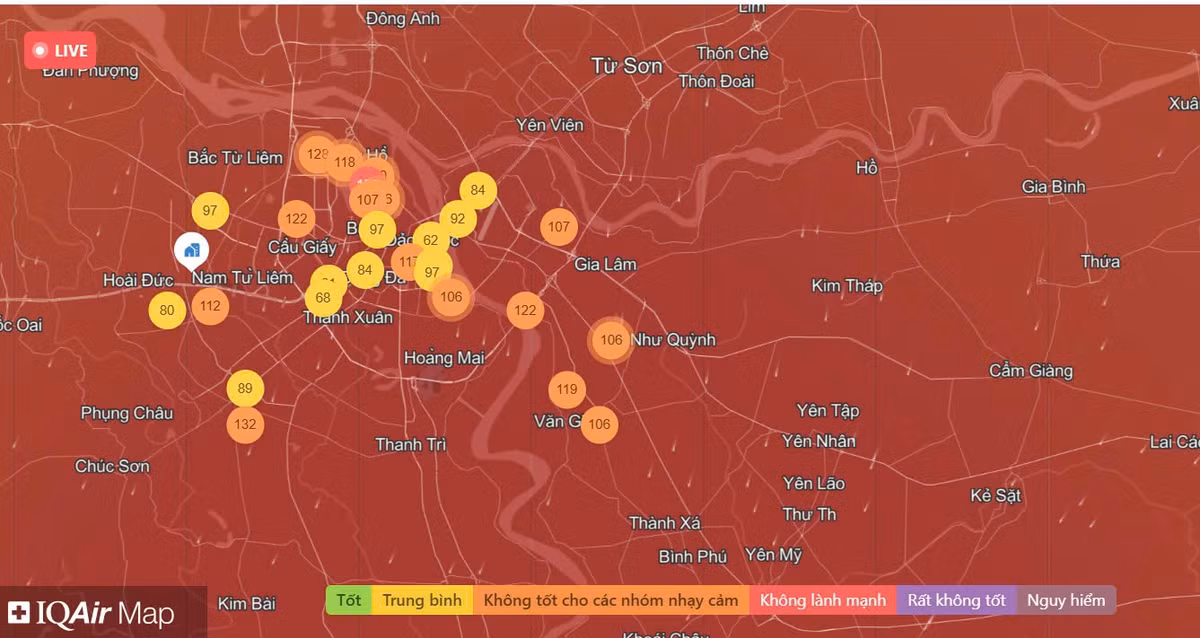 Chất lượng không khí Hà Nội ngày 19/2: Cải thiện mức trung bình Chat luong khong khi Ha Noi ngay 19/2: Cai thien muc trung binh