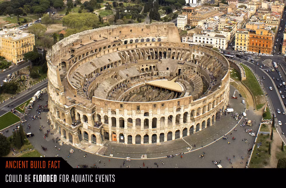  14. Colosseum (Italia). Với sức chứa 50.000 người, đấu trường La Mã Colosseum ở thành Rome là sân vận động lớn nhất thế giới cổ đại. Ảnh: Popularmechanics.