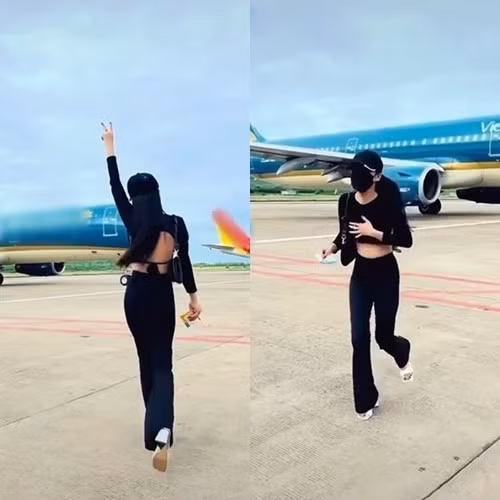 Một cô gái nhận nhiều “gạch đá” vì nhảy múa trước máy bay đang di chuyển. Ảnh: Tổng hợp
