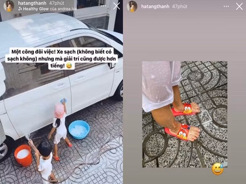 Cô nhóc tỏ ra hào hứng với công việc rửa xe.