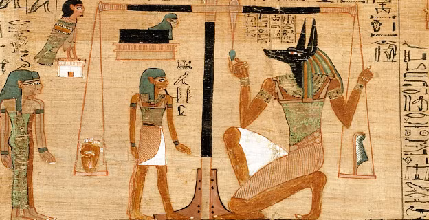 Một trong những chương đáng chú ý trong cuốn sách của cái chết là nghi lễ “cân trái tim”. Thần Osiris sẽ cai quản việc này. Theo đó, người chết sẽ tuyên thệ theo những gì ghi trong tử thư. Trái tim của họ được đem đặt lên một chiếc cân, so sánh với chiếc lông đà điểu (biểu tượng của thần Matt - thần công lý, sự thật). Nếu như cân thăng bằng thì người chết sẽ được hưởng cuộc sống ở kiếp mới thanh bình, vui vẻ. Ngược lại, họ sẽ bị quái vật Ammit giết chết vì tội nói dối.