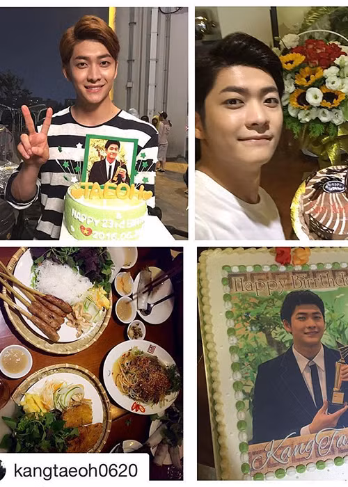 Trước tình cảm của fans và ê-kíp phim “Tuổi thanh xuân”, Kang Tae Oh bày tỏ rằng anh rất cám ơn mọi người vì quà tặng và bữa tiệc. (Ảnh: linhsu06) 