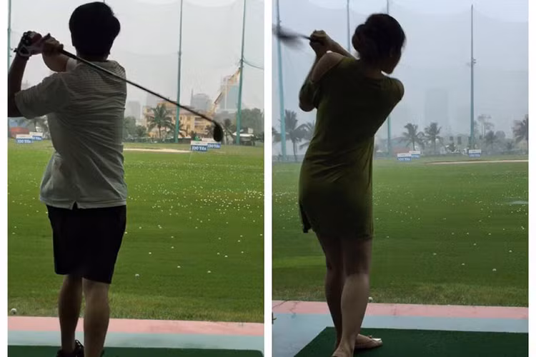 Vợ chồng Vân Trang tận hưởng thời gian rảnh rỗi bên nhau với sở thích đánh golf.