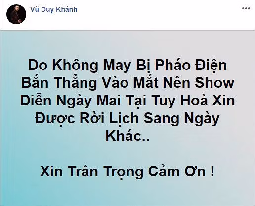 Ca si Vu Duy Khanh bi phao dien ban thang vao mat