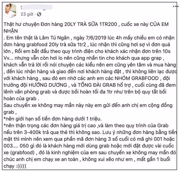 Shipper bi bung 20 ly tra sua da duoc hoi hoan 1 trieu