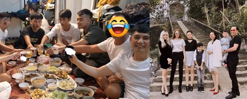 Gia đình của cặp sao trẻ cũng được cho là khá thân thiết. Trong một buổi tiệc đơn giản tại nhà riêng, ngồi cạnh bố Sơn Tùng (ngoài cùng phía phải ảnh 1) là một người đàn ông giấu mặt. Dựa vào kiểu tóc và vóc dáng, nhiều người cho rằng đây là chính là bố của Thiều Bảo Trâm (ngoài cùng ảnh 2).