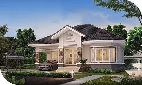 Thiết kế biệt thự mini 1 tầng theo kiến trúc nhà vườn nông thôn.