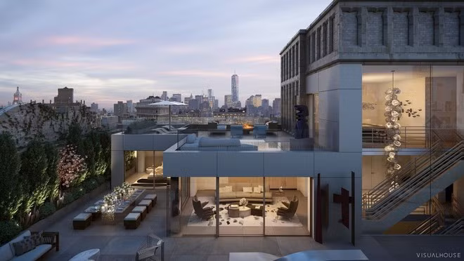 Ông chủ Amazon - tỷ phú Jeff Bezos - mua 3 căn hộ tại quận Manhattan với giá 80 triệu USD vào tháng 6/2019, trong đó có một căn penthouse được đi kèm cùng hiên nhà rộng rãi, thoáng đãng. Ảnh: Visual House.