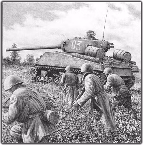 Có thể khẳng định một điều, những chiếc M4 Sherman được viện trợ từ phe Đồng Minh đã đóng góp rất lớn vào chiến thắng cuối cùng của Hồng Quân Liên Xô và những binh lính lái xe tăng Liên Xô, đặc biệt là những người đã từng có cơ hội được "trải nghiệm" lái cả T-34 và M4 Sherman thì những lời khen, những lời ưu ái nhất luôn thuộc về chiếc xe tăng phương Tây. Nguồn ảnh: Pinterest.