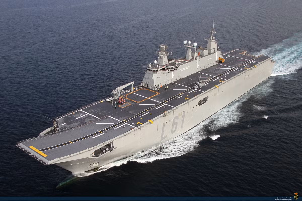 Cuối cùng trong danh sách là tàu sân bay Juan Carlos 1 của Tây Ban Nha. Juan Carlos 1 hiện được coi là tàu chiến hiện đại nhất của Hải quân Tây Ban Nha. Nguồn ảnh: WOW.