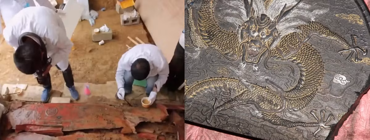 Vào năm 2018, một gia đình ở Quý Châu, Trung Quốc đào móng xây nhà. Trong quá trình thi công, họ bất ngờ phát hiện một tảng đá lớn. Khi nhấc phiến đá lên, họ phát hiện bên dưới là một ngôi mộ và bên trong có 2 quan tài cổ.