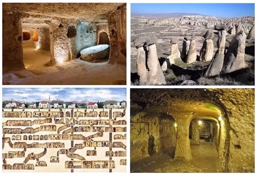 Thành phố Cappadocia ở miền trung Thổ Nhĩ Kỳ có ít nhất 36 thành phố ngầm. Phần lớn các thành phố này nằm cách mặt đất khoảng 85m. Trong số này, thành phố Derinkuyu được biết đến nhiều nhất.